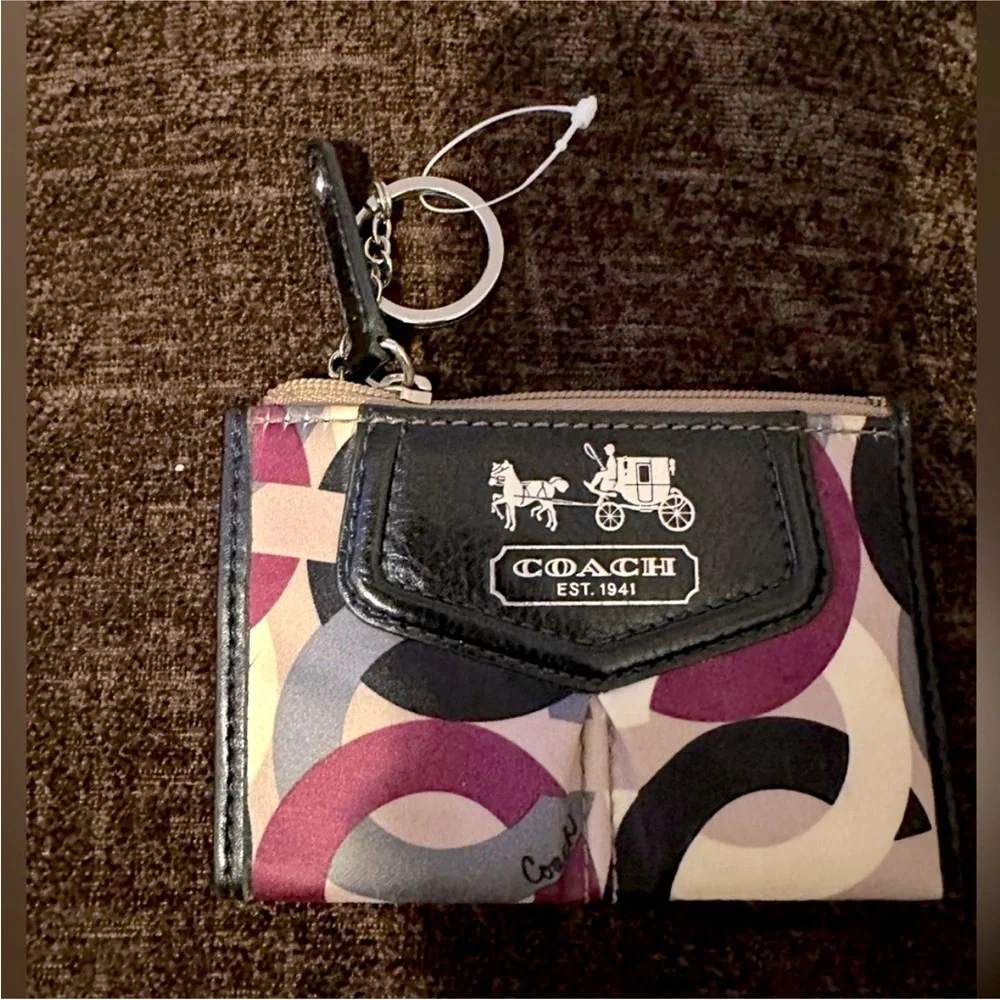 Coach Signature Logo Leather Fabric Coin Purse‎ NWOT